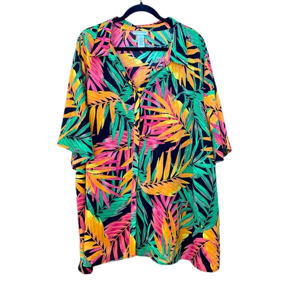 Catherine’s Mens 4X Button up bright Hawaiian shirt colorful leaves 80’s style - Picture 1 of 5